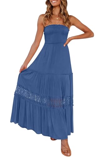 Image of ZESICA Women's 2026 Summer Boho Maxi Dresses Strapless Off Shoulder Lace Flowy A Line Beach Vacation Long Sundress