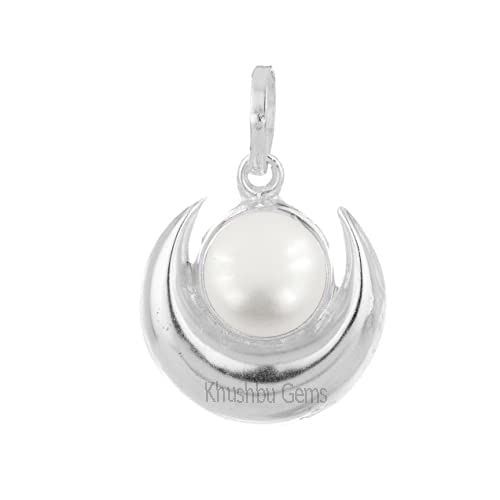 White Sterling-Silver Half Moon Shape Pendant with Natural Pearl Chand Moti Locket for unisex-image-9