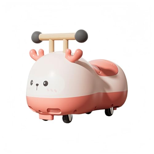 Piulta子供のピーナッツカーツイストカー、木製の馬車のおもちゃ3 in 1ロックカー、丸い体の環境に優しい素材、持ち運びが簡単、昼寝防止、ベビーギフト (揺れる車,マカロンピンク)