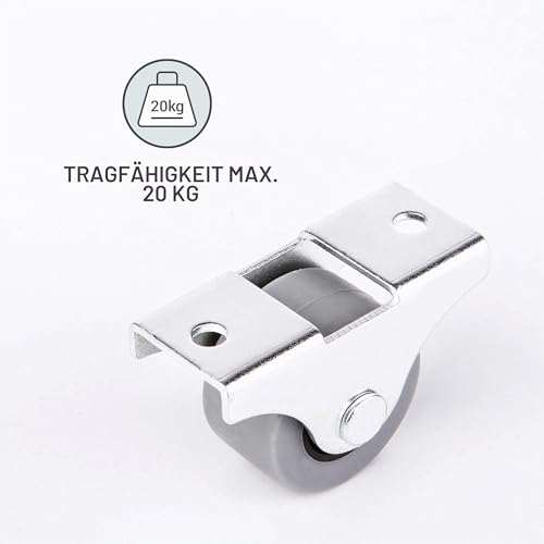 (Packung mit 20 Stück) 25 mm Gummirollen-Set aus Kunststoff, drehbar, Doppelrollen, Metall mit Platte, für Möbel, Geräte & Ausrüstung, kleine Mini-Rollen