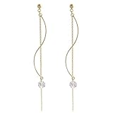 [ヴァンテーヌ] VINGTAINE 一粒 ストーン付き ウェーブロング ノンホールピアス ピアスみたいなイヤリング 樹脂製 E2043-G- ゴールド