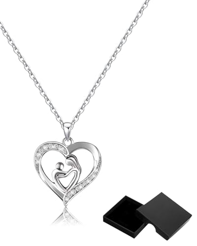 DAFNE Collar Madre e Hijo en Plata de Ley 925 con Colgante en Forma de Corazón – Un regalo personalizado para el Día de la Madre, y también un símbolo del nacimiento de un recién nacido
