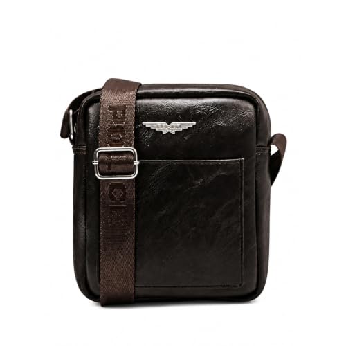 Image of Police Men's Premium Crossbody Sling Bag | Vegan Leather Finish | Lightweight & Compact Travel Shoulder Bag | Adjustable Strap | Multiple Compartments | Stylish Everyday Office & Casual Use | Brown