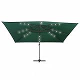 Gecheer Ombrellone a Sbalzo con Luce LED e Palo in Acciaio 400x300 cm,Ombrellone Decentrato,Ombrellone da Sole con LED 4x3 m,Ombrellone da Giardino,Patio,Piscina,Spiaggia,Mare,Terrazzo