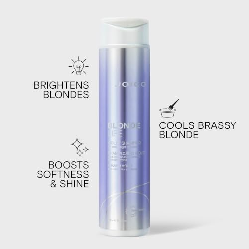 Joico Blonde Life Violet pourpre Shampooing ou revitalisant, Neutralise les tons laiton pour les cheveux blonds, renforcer les cheveux secs endommagés, avec huile de rose et kératine
