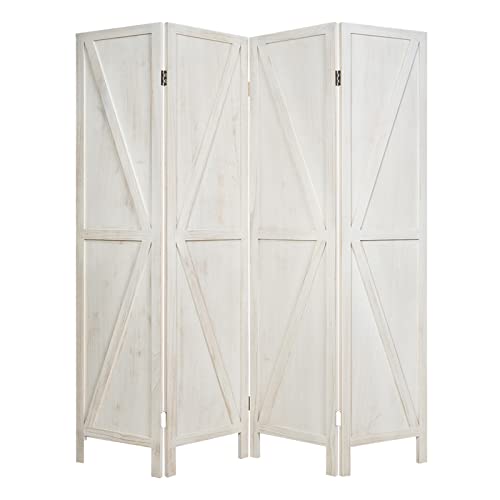 FANTASK 4 Panel Wood Room Divider, 5.6 Ft Freestanding Partition Wall Divider w/V-Shaped Long Ornament, Folding Privacy Screen for Home Office Living Room Bedroom
