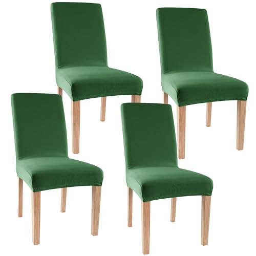 Obstal Stretch Spandex Dining Room Chair Covers Set of 4 Universal Removable Washable Chair Seat Slipcovers Protector for Kitchen, Ceremony, Wedding, Banquet, Hotel and Party (Dark Green)