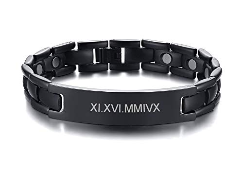 Men s Customized Personalized Titanium Name Roman Numeral Engraved Link ID Bracelets for Husband Father Men