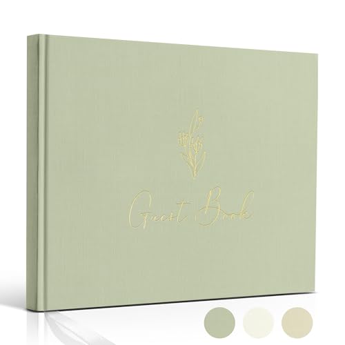 Linen Guest Book Blank Keepsake Book with 100 Blank Pages 19 x 24 cm 160gsm Thick Paper Memory Book for Messages Signatures and Special Moments