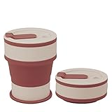 JOYRSES Silikon-Faltbecher, faltbarer Kaffeebecher, Reise-Campingbecher, mit versiegeltem Deckel, hitze- und kältebeständig, 550ml, gefaltet:5cm(Violett)