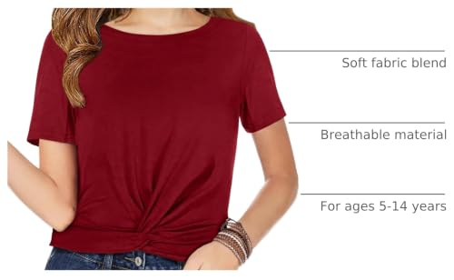 Image of Haloumoning Girls Short Sleeve T Shirts Kids Summer Twist Front Crop Tops Fashion Tees 5-14 Years