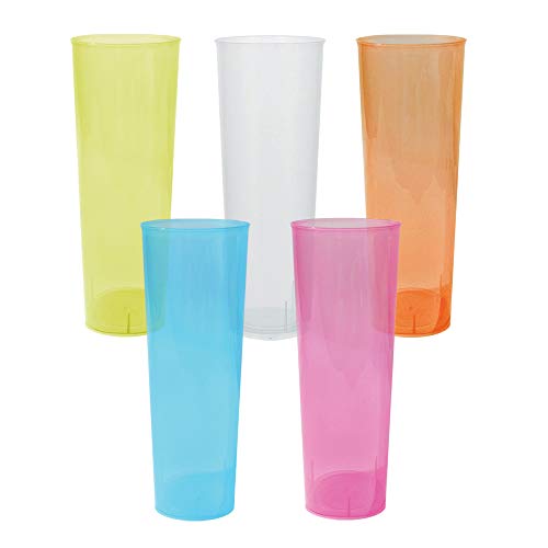 TELEVASO - 50 Unidades - Vaso Tubo 330 ml Reutilizable Ligero - Polipropileno (PP) - Colores Surtidos - Vaso ecológico Libre de BPA, Ideal para Cerveza, cubatas, Agua