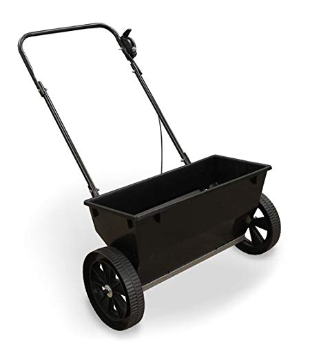 Bristol Lightweight 30Kg Rock Salt/Seed/Fertiliser Drop Spreader | Adjustable Flow Control - Solid Wheels | Lawn and Garden Spreader - Black