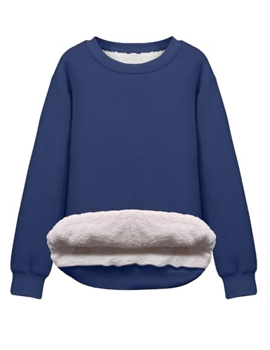Flygo Women's Sherpa Lined Fleece Crewneck Pullover Sweatshirts Casual Winter Warm Sweatshirt