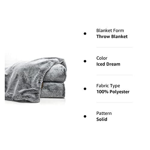 Double Sided Faux Fur Throw Blanket Silky Soft Oversized Afghan Machine Washable, Grey Striped Mink Chinchilla Shadow Fox (Iced Dream, 55Wx70L) #TOP7