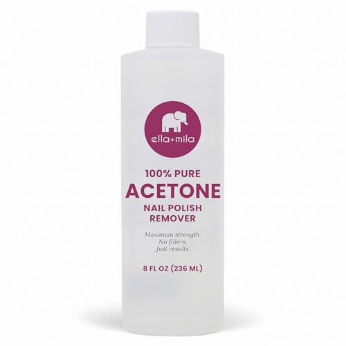 ella+mila 100% Pure Acetone Nail Polish Remover Professional Strength Gel Acrylic & Shellac Remover Fingernail Polish Soak for Dip Powder Glitter & Artificial Nails (8 fl oz)