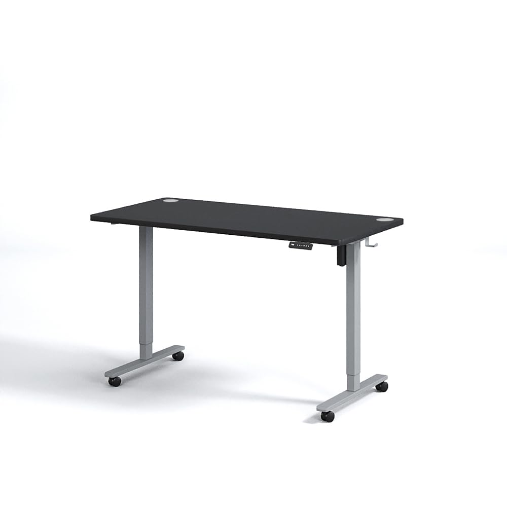 BLACK POINT Escritorio de altura regulable 160 x 80, asiento ergonómico de pie, mesa de pie, mesa de ordenador ajustable, rango de altura 72-120 ruedas incluidas