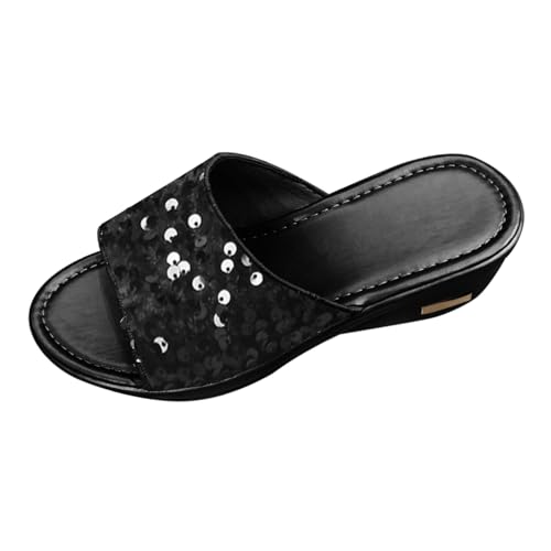 YIzdegg Damen Keilabsatz Sandalen Glitzer Plateau Dicke Schlappen Leicht Bequeme Sandalen Rutschfest Sommerschuhe Atmungsaktive Sandaletten Open Toe Freizeitschuhe Barfuss Pantoletten Strandurlaub