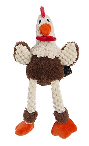 Image of goDog Checkers Just for Me Skinny Rooster Squeaky Plush Dog Toy, Chew Guard Technology - Brown, Mini