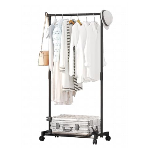 YAOHY Burro Ropa, Perchero con Ruedas de Varillas Dobles para Colgar Ropa, Percheros Resistentes, Perchero de Metal Portátil para Dormitorio, Lavandería, Sala Estar(Negro,Single Bar)