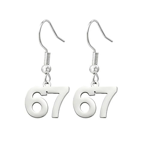 67 Earrings For Women, Slang Style Statement Stainless Steel Ear Hook Numbers Funny Six Seven Meme Earrings Hip Hop Rap Party Jewelry Gift (Silver 67&67)