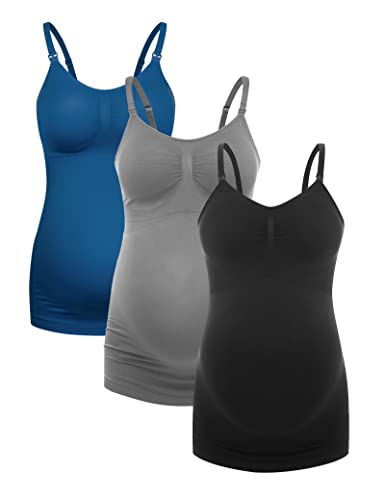 Image of HOFISH Support Nursing Tank Tops for Breastfeeding, Comfort Stretch Maternity Camisoles with Built in Bra BlackGreyNavy M