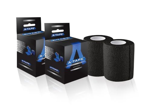 Image of A-Tape Cohesive Crepe (7.5cm X 4.5 mtr, Pack of 2) Elastic Self Adherent Crepe Bandage Breathable Self Adhesive Cohesive Bandage for Humans & Pets (Dogs, Cats, Birds) (Black)