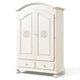 Armadio shabby chic: finitura bianco invecchiato, una tonalità bianca anticata che dona all’armadio un aspetto vissuto e autentico. Ideale per interni rustici, country o arredamenti shabby eleganti e rilassanti