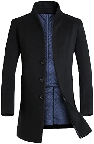 Lavnis Men's Trench Coat Long Wool Blend Overcoat Slim Fit Down Topcoat Thicken Style Black M