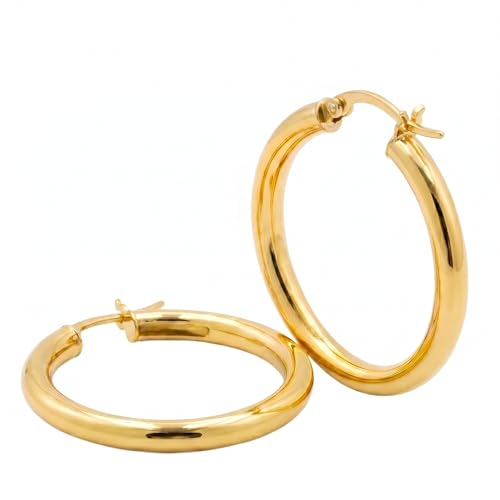 14K Gold Hoop Earrings for Women Lightweight Everyday Hoops - Perfect Mothers Day Valentines Anniversary & Birthday Gifts for Wife (25 MM)