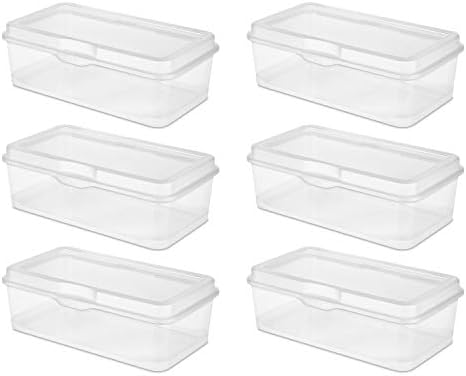 Sterilite 18058606 Large Flip Top, Clear, 6-Pack