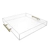 Isaac Jacobs Clear Acrylic Serving Tray 15×15 with Gold Metal Handles Spill Proof Stackable Organizer Food Drinks Server IndoorsOutdoors Lucite Storage Decor 15×15 Clear with Gold Handle