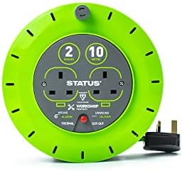 STATUS 2 Socket Cable Reel | 10m Green Extension Lead | 13A with Thermal Cut Out | Heavy Duty Outdoor Extension Lead | S13A10MCR3