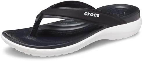 Crocs Women's Black Flip Flop Sandal, Medium, Casual, Solid, Thong, Flat Heel, 0 Inches, Not Water Resistant, Capri V Sporty Flip