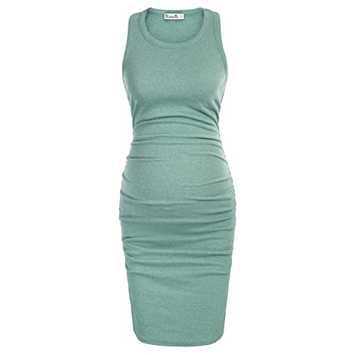 Robe Froncée Crayon Moulante Grossesse Col Roulé sans Manches Robe Casual Été Printemps Bien Elastique pour Maison Sortie Bleu Vert-XXL Cover