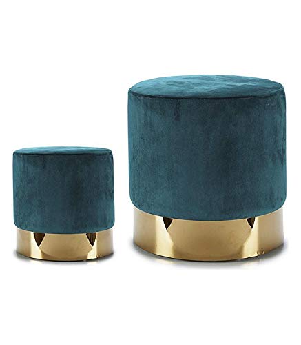 TU TENDENCIA ÚNICA Puff Tapizado en Terciopelo Verde sobre Base Dorada. Elegante y Práctico