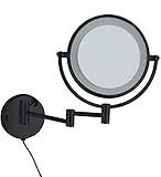 AWJ Wandmontierter Oyster, Make-up-Spiegelmatte, Schwarze Verweilmaschine, LED-Wandhalterung, erweiterter, Faltbarer, doppelseitiger LED-Lichtspiegel, 3-mal Büste, Illemiller