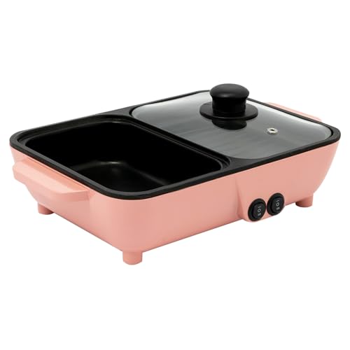 2-In-1 Electric Hot Pot with Grill, Mini Hot Pot and Frying Pan, Non-Stick Shabu Shabu Pot and Griddle wirh Dual Temperature Control, Multifunctional Hot Pot for Indoor Party