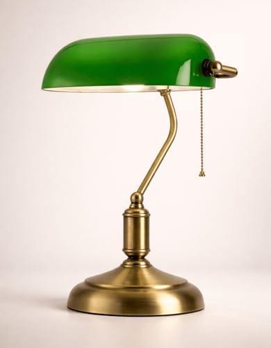 Abajur Vintage Luminária de Mesa Estilo Banqueiro Inglês Verde Cl...