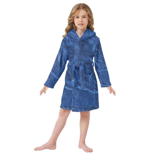 GuoChe Bathrobe For Kids Girls Dark Royal Blue Slate Slab Hooded Pajama2