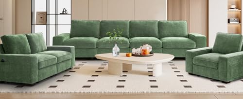 Image of TEKAMON 73 inch Modular Sofa Couch with Seat Storage, Comfy 2-Seater Chenille Fabric Loveseat Sofa for Living Room, Office, Apartment W /Deep Seat, Wide Armrest, USB Charing Removable Cover(Green)