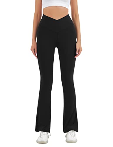 Image of HEGALY Women's Flare Yoga Pants - Crossover Flare Leggings Buttery Soft High Waisted Workout Casual Bootcut Pants