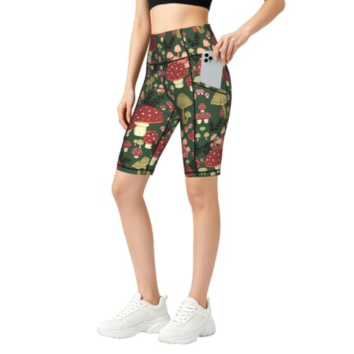 Short de sport femme taille haute avec poches cuissard fitness champignons
