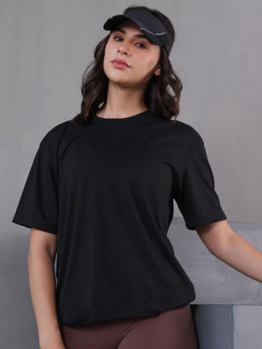 Image of CHKOKKO Oversized T-Shirt for Women Cotton Blend Soft Loose Fit Tshirt Top for Summer Half Sleeves Drop Shoulder Trendy Stylish Solid for Casual Streetwear, Outings or Travel