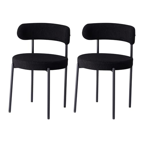 GrandCA HOME Lot de 2 Chaises de Salle à Manger, Chaise de Cuisine Rembourrée en Velours Teddy, Idéale pour Le Salon, La Salle à Manger et La Chambre, Noir