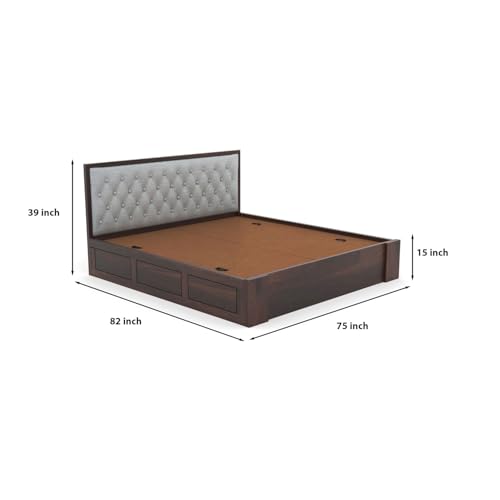 Image of FurnitureSheesham Wood Decan King Size Bed with Box Storage for Livingroom /Bedroom /Home Solid Wood King Box Bed | Finish Color - Walnut, DIY