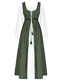 Green Renaissance Dress for Women Medieval Irish Over Dress Long Sleeve Chemise Boho Set Army Green M