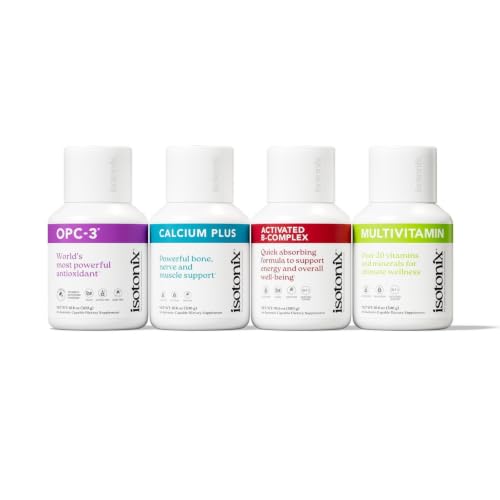 Isotonix Daily Essentials Kit with Iron – Multivitamin, Calcium, B-Complex, and OPC-3 for Overall Health, Energy, and Bone Support – 4-Piece Set – Easy-to-Absorb Liquid Supplements(90 ct)