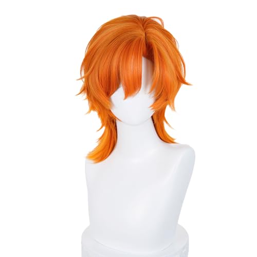 Image of LABEAUTE Unsex Cosplay Wig for Men Woman for Short Straight Cosplay Wig with Bangs for Anime Heat Resistant Hair for Party and Halloween (Medium- Length Orange Wig)