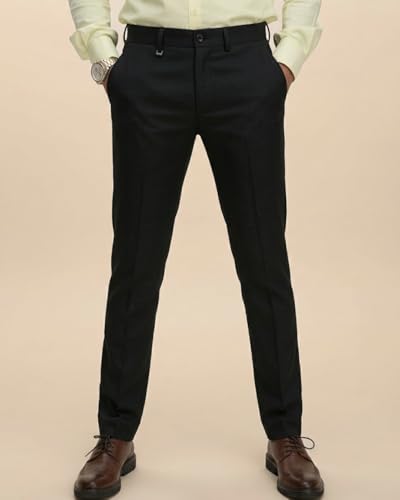 Image of SaintX Men's Premium 4-Way Solid-Stretchable Formal Pants | Performance Grade Pro Weave Anti-Wrinkle Fabric | Slim Fit Trouser | Shirt Gripping Expandable Waistband | Executive Office Wear (ST02)